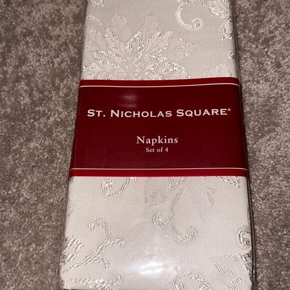St. Nicholas Square Napkins Set of Four in Poinsettia Scroll Ivy! - Picture 1 of 4